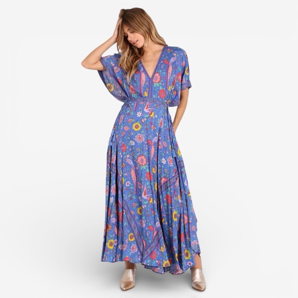 Spell Dresses & Skirts - Spell Lovebird Half Moon Gown Deep Sky Blue Maxi Dress Size M Boho Festival